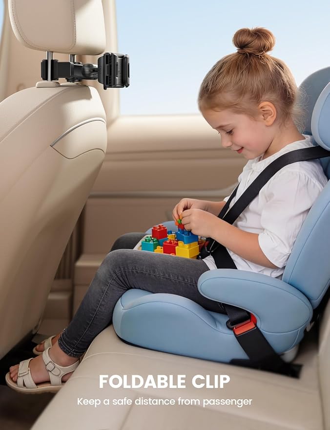 Lamicall Car Headrest Tablet Holder, Foldable Clip, Lockable | Tablet Mount for Car Backseat, Car Accessories for Kids, for iPad Pro, Air, Mini, Galaxy Tab, Fire HD, 5.4-13" Tablets - Image 6