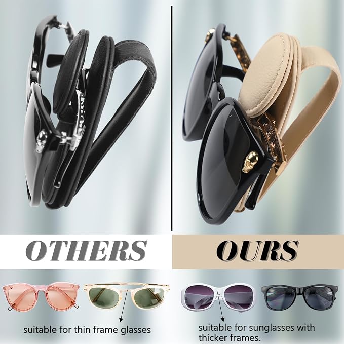 Konohan Sunglasses Holder for Car Visor Leather Eyeglass Hanger Magnetic Sunglasses Holder with 2 Clips(Beige) - Image 3