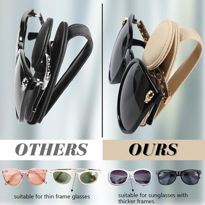 Konohan Sunglasses Holder for Car Visor Leather Eyeglass Hanger Magnetic Sunglasses Holder with 2 Clips(Beige) - Image 3