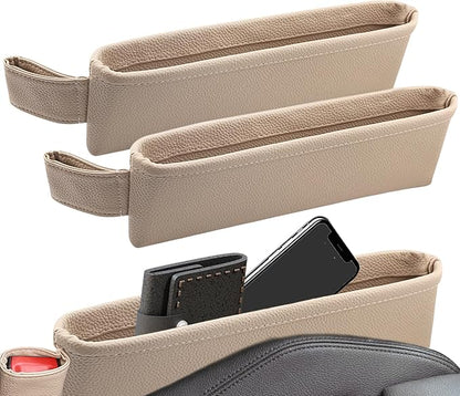 2 Pack Update Car Seat Gap Filler Organizer Leather Console Storage Box Front Side Pocket Seats Organizers Filler Interior Car Accessories for Phone Wallet Coin Key Sunglasses (Off-White) by BubabyZZ