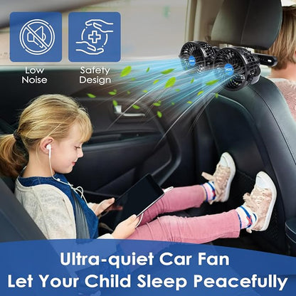 XOOL USB Dual Head Backseat Car Fan – 360° Rotatable Rear Seat Air Circulator with Stepless Speed & Adjustable Clip for Kids in SUV, Truck, RV - Image 5