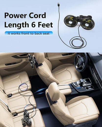 Dual Head Car Cooling Fans for Back Seat for Kids, Battery Powered Rechargeable Usb 5V/ 12V /24V Car Backseat Headrest Fan for Baby Rear Facing, Car Seat Cooler That Blow Cold Air for Vehicles - Image 6