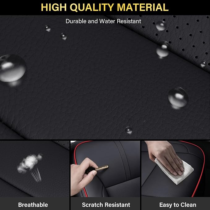 Coverado Chevy Silverado Seat Covers Full Set, Faux Leather Car Seat Covers Fit for 2014-2018 1500, 2015-2019 2500HD 3500HD Chevy Silverado GMC Sierra Crew Double Extended Cab (Red) - Image 6