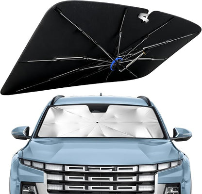 Windshield Sun Shade for Hyundai Santa Cruz 2022-2026, 360°Rotating Shaft | Custom Fit Umbrella Sunshade for UV Blocking, Interior Heat Protection, Easy Storage, UPF 50+ Cool Windshield Cover by Lonyaqui