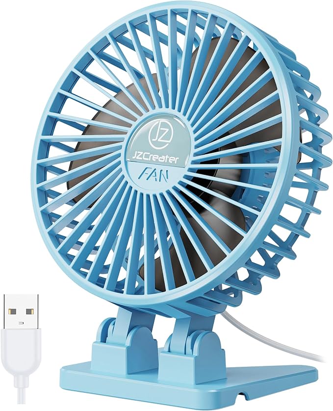 JZCreater USB Desk Fan, Portable Fan Mini, 3 Speeds Desktop Table Cooling, Plug in Power, Rotation Strong Wind, Quiet Personal Small Fan for Home Desktop Office Travel Bedroom, Sky Blue by JZCreater