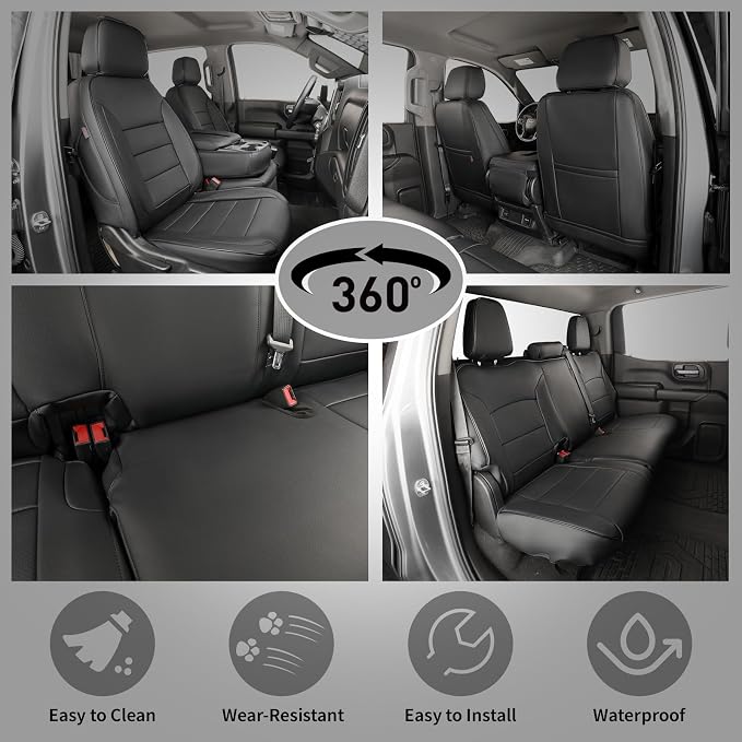 Custom Fit Seat Covers Full Set for Chevy Silverado/GMC Sierra 1500 (2019-2026) and 2500HD/3500HD (2020-2026)-CrewCab,No Rear Seat Storage,Fully Covered Waterproof Leather Truck Seat Protector(Black) - Image 6