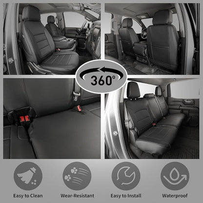 Silverado Seat Covers Full Set for Chevy Silverado 1500 (2019-2026) & 2500HD/3500HD (2020-2026)-DoubleCab Pickup,w/No Rear Cup Holder,Fully Covered,Waterproof Leather Seat Protector(Black) - Image 5
