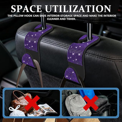 4PCS Bling Car Seat Headrest Hooks, Purse Holder for Car, Vehicle Back Seat Purse Handbag Hanging Holder with Crystal Rhinestone, Diamond Car Rear Seat Organizer for Vehicles (Purple) - Image 5