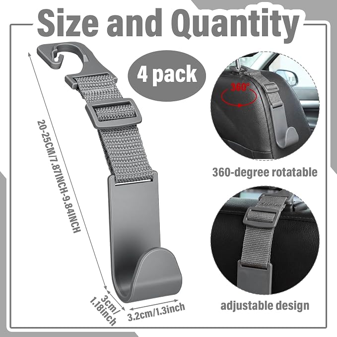Unittype 4 Pcs Hard Hat Hook for Truck Adjustable Hard Hat Holder Hardhat Holder Truck Seat Back Organizer 55 lb Load Heavy Duty Hardhat Buddy Hanger Storage Car Vehicle Headrest Bag Gear (Grey) - Image 2