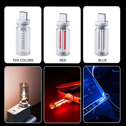 4 PCS USB Night Light Bulb,Touch Dimmable Retro Car Interior Ambient Light | Portable Glass Bottle Design Chubby Glow LED Light for Car, Truck, Bedroom, 2 RGB and 1 Red 1 Blue Lighting - Image 4
