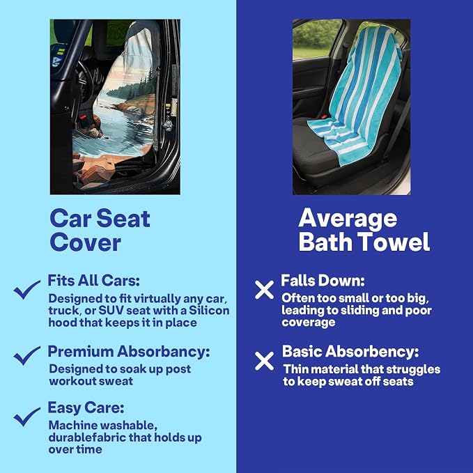2 Pack Car Seat Towel Covers for Gym, Front Seats, National Acadia | Acadia Sweat Protector for Front Seats Premium Thickened with Elastic Strap Breathable & Quick Dry Machine Washable Running - Image 6