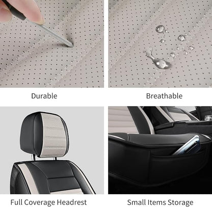 HChengkikz Front Car Seat Cover, Faux Leather, Waterproof (Black + White) | Breathable, Airbag Compatible, Easy Maintenance, Universal Fit for Most Sedans SUVs Pick-ups Trucks - Image 8