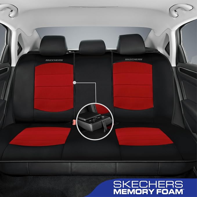 Skechers Memory Foam Seat Covers,Thick Cool Touch Fabric Car Seat Covers,Car Seat Cover Full Set,Airbag Compatible,Automotive Comfort Protection for Most Cars,Vans,Trucks,SUV,Red - Image 3