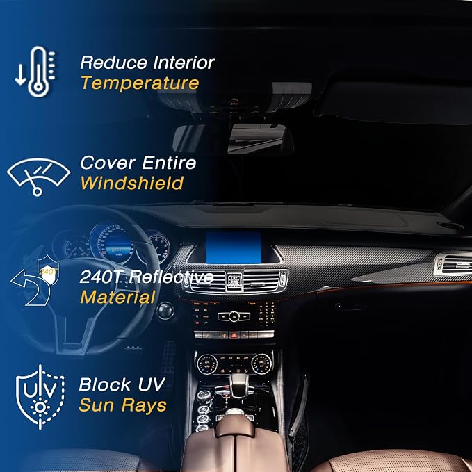 Car Windshield Sun Shade UV Reflector Foldable Front Window SUV | Blocks 98% UV Rays,Keep Interior Cool,Universal Fits Hatchback,Truck,MPV,Storage bag,57"L x 31.5"W,Car Summer Accessories - Image 4