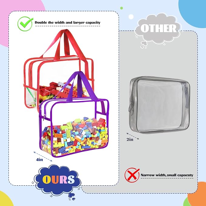 4 Pcs Storage Bags, Clear PVC Organizer with Zipper, Waterproof Travel Bags with Labels for Building Blocks, Puzzle, Books (multicolor1) - Image 5
