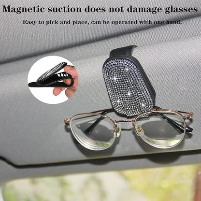 ACODABLEM Bling Car Glass Holder Sun Visor, Bling Crystal Rhinestone Sunglasses Magnetic Holder Mount Universal Eyeglasses Hanger Clip, Ticket Card Clip for Car, Car Sun Visor Accessories (Sliver) - Image 2