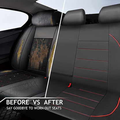 CAR PASS Leather Back Seat Cover,Piping Waterproof Bench Seat Cover, Rear Seat Cover Universal Fit for Cars Sedans SUVs Truck 95% Automotive Interior Backseat Car Covers (Rear,Black and Red) - Image 4