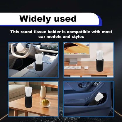 4PCS Car Tissue Holder, Pull Out Cars Tissue Holder, Refillable Tissues Cylinder Travel Tissue Tubes Box Container Multifunctional Car Tissue Box Fits for Cup Holder Round (Black) - Image 6