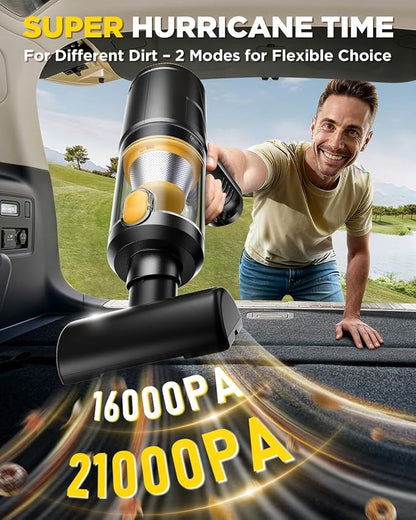 Handheld Vacuum Cleaner, 21000Pa Cordless 4-in-1 Mini Car Vacuum | Cordless Vacuum with LED Lights, Built-in Brushless Motor, Type-C Charging, Portable Design for Cars, Office Desks, Keyboards - Image 2