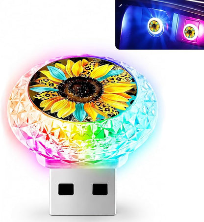 Leopard Sunflower USB LED Car Portable Multi-Color Atmosphere Lamp | Portable Mini LED Night Light Auto Ambient Lighting, Universal Vehicle Bedroom Decor Car Accessories Gifts for Women Men by Unknown