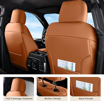 Coverado Premium Leather Full Set Seat Covers Waterproof Heavy-Duty Protectors Custom Fit for Ford F150 (2015-2026) F250/F350/F450 (2017-2026)-Orange, Stain-Resistant - Image 2
