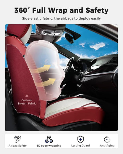 Huidasource Car Seat Cover, Luxury Faux Leather Seat Covers for Cars, Velcro Adjustable, with Airbags, Child Seat, Perforation Cooling＆Heating, Universal Fit for Most Cars Vans Trucks SUVs, Red＆White - Image 4