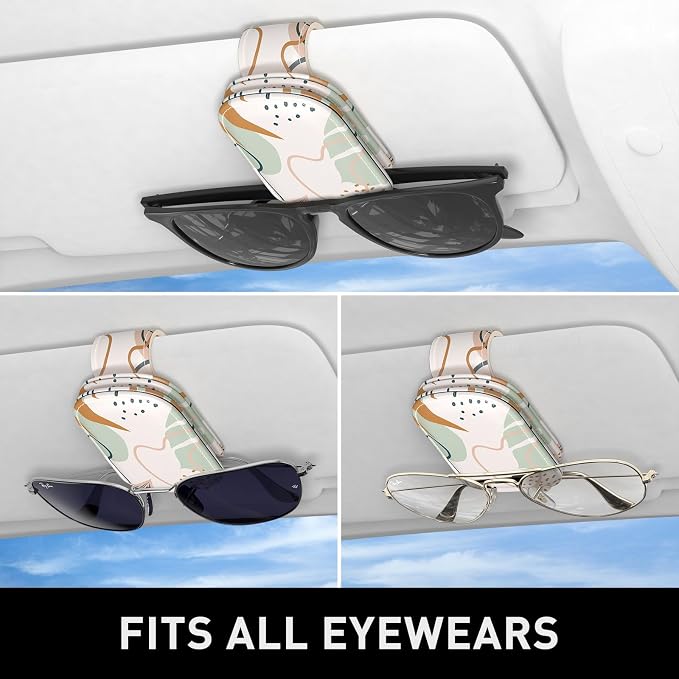 Sunglasses Holder for Car Visor, Magnetic Leather Car Sunglass Holder, Car Sun Visor Glasses Hanger Clip, Car Interior Accessories for Women Men, Fits All Size Eyeglasses - Image 5