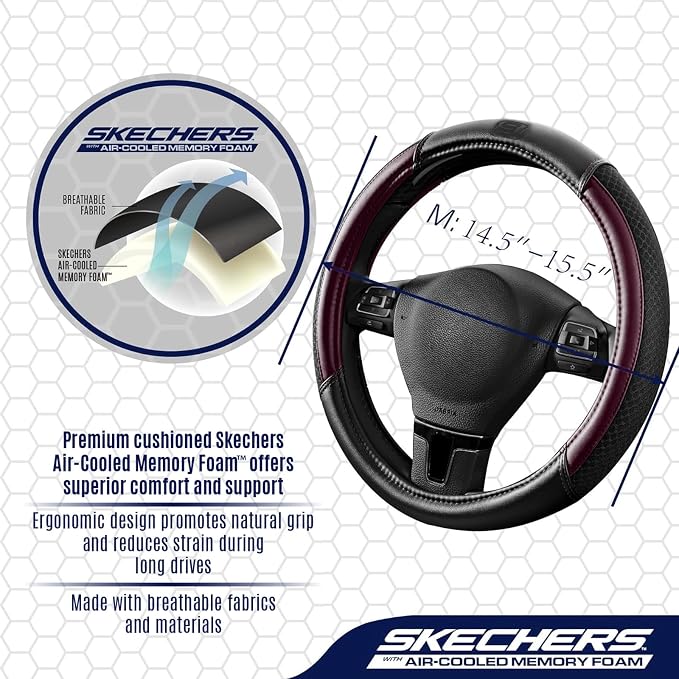 Skechers Air-Cooled Steering Wheel Cover,Leather Car Steering Wheel Cover Universal Fit 14" 1/2-15" Car Wheel Protector for Men Women Fit Suvs,Vans,Sedans,Car,Trucks,Brown - Image 4