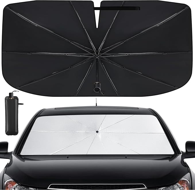 Car Windshield Sun Shade Umbrella Reflector Foldable Window Shade | Blocks UV Rays,Keep Car Interior Cool,Universal Fits SUV,Hatchback,Truck,MPV,Storage bag,57"L x 31.5"W,Car Accessories by Pleneal