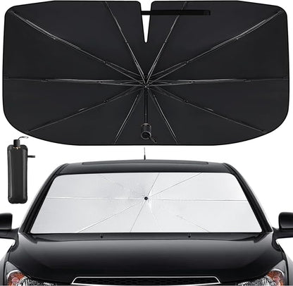 Car Windshield Sun Shade Umbrella Reflector Foldable Window Shade | Blocks UV Rays,Keep Car Interior Cool,Universal Fits SUV,Hatchback,Truck,MPV,Storage bag,57"L x 31.5"W,Car Accessories by Pleneal