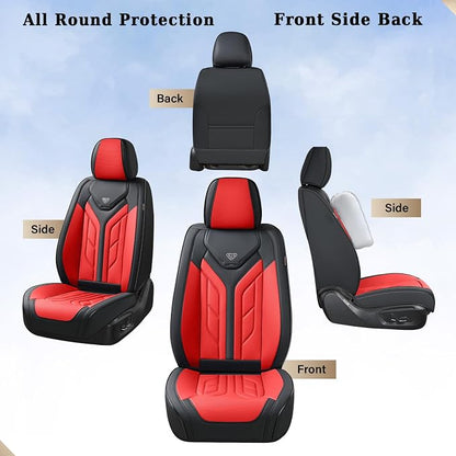 Coverado Car Seat Covers Full Set, Automotive Seat Covers Car Seat Protector Car Seat Cushion, Waterproof Leather Seat Covers for Cars, Universal Fit for Most Sedans SUV Pick-up Truck(Black&Red) - Image 2