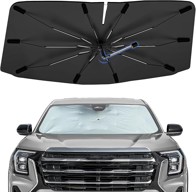 Windshield Sun Shade Umbrella for GMC Terrain 2018-2026 Front Window | Foldable Car Sunshade, 360 Rotation Automotive Interior UV Protection for Outdoor Parking, Keep Car Cool by Bocvam