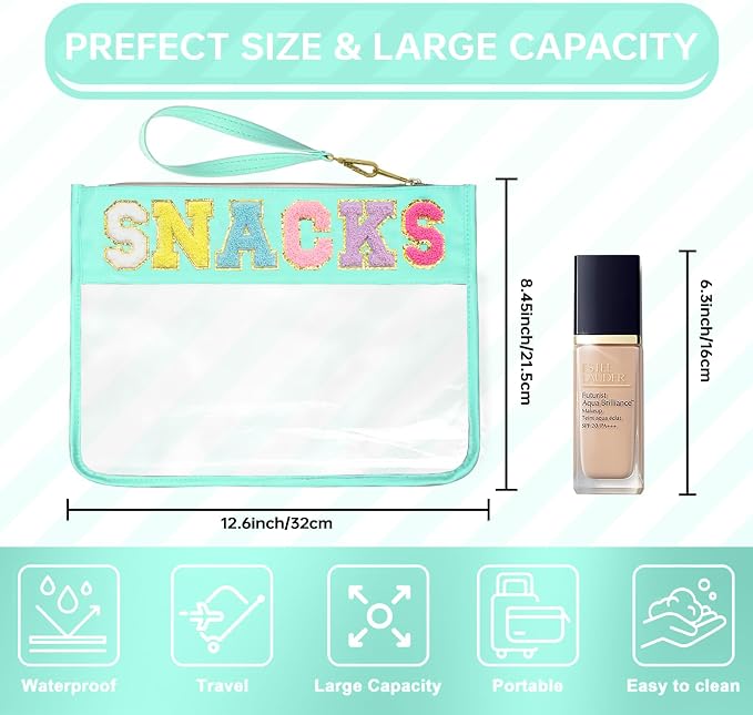 Siwara Snack Bags Clear Pouch Travel Makeup Bag Chenille Letter Bags for Zipper Pouch Clear Cosmetic Bag Clearly Tote Bag Makeup Travel Bags for Women - Image 2