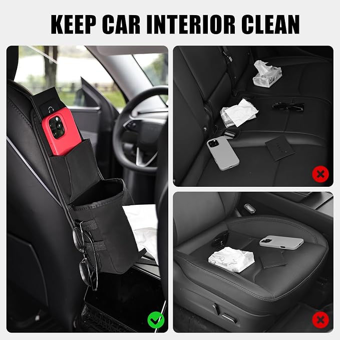 2PCS Car Seat Storage Bag Car Multi-Pocket Side Organizer Bag (Black) | Hanging Bag for Phone, Wallet, Glasses, Tissue, Car Seat Storage bag fit for Tesla/Cars/SUVs/Trucks, Car Interior Accessories - Image 2