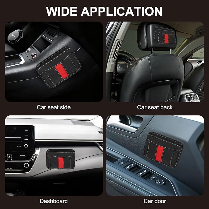 HARFINGTON 2pcs Car Seat Side Pocket Organizer PU Leather Auto Door Console Storage Bag Car Seat Gap Filler Multifunctional Car Pocket Pouch for Keys Coins Phone Sunglasses, Black - Image 6