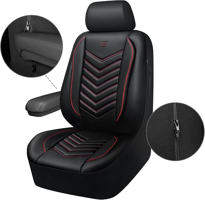 CAR PASS 3D Foam Faux Leather Seat Covers Front Seats,Waterproof Leather Front Seat Cover for Car,Universal Fit for SUV Truck Sedan Automotive,Armrest Airbag Compatible Anti-Slip, Black and Red - Image 8