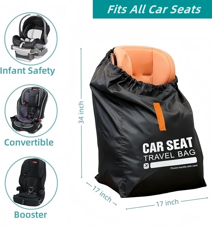 Kcicephine Car Seat Travel Bag for Airplane,Gate Check Storage Bag for Car Seat Airport,Universal Car Seat Bags Essentials for Air Travel,Perfect Family Vacations, and Parents with Infants, Black - Image 2
