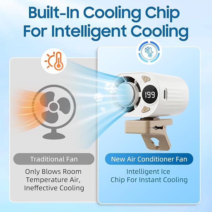 New Upgraded Car Clip on Air Conditioner Fan, Portable Air Conditioners for Cars, Mini Rotatable Fan, USB Rechargeable, 199 Speed Silent Mini Bladeless Fans, Car Clip on Air Conditioner (Black) - Image 6