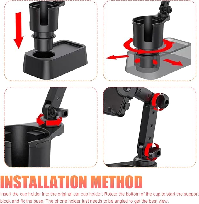 Car Cup Holder Mobile Phone Rack, Multi-Function 2 in 1 Cup Holder Expander, 360 Degrees Rotatable Automotive Phones Mount, Universal for Most Cars, Trucks, SUVs (Black) - Image 5