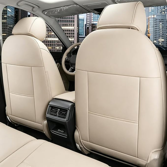 CocheFamilia CRV Seat Covers Custom Fit for Honda CRV 2023 2024 2025 2026 Leather Car Seat Cover Full Set for Trucks SUV,Waterproof Car Seat Cushion,Faux Leather (Beige) - Image 2