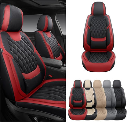 FREESOO Front Seat Covers Faux Leather Waterproof Universal Fit Black Red | faux leather front seat covers, breathable waterproof, lumbar support, universal fit sedans hatchbacks pickups - Image 8