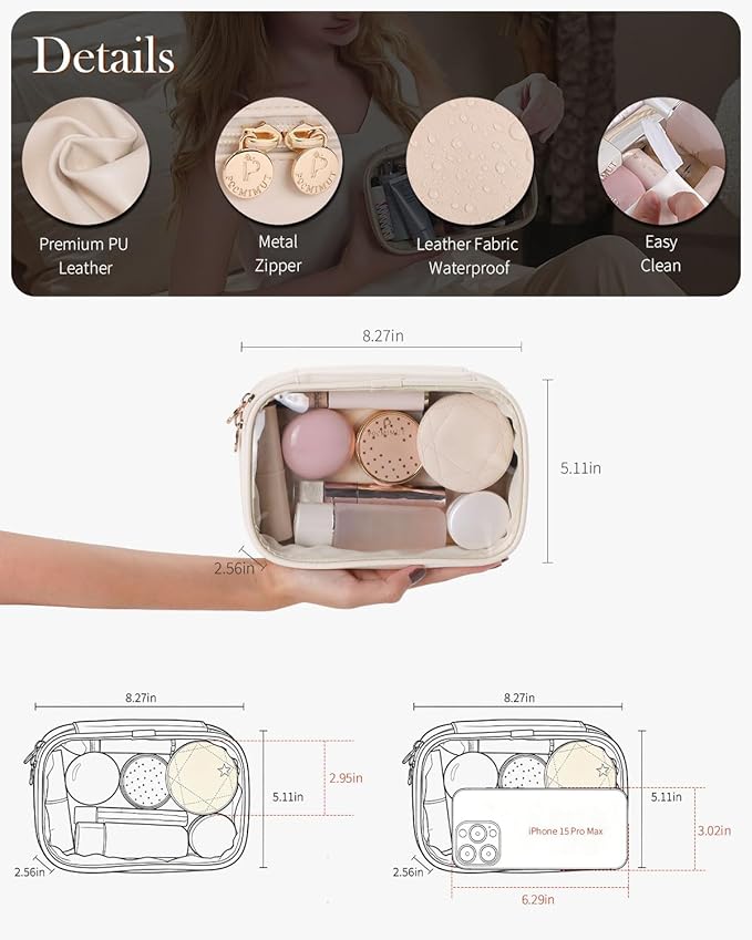 Small Makeup Bag,Clear Make Up Bag Organizer Cute Stuff Pouch Traveling Compact Toiletry Bag Car Bag for Travel Essentials,Pink - Image 5