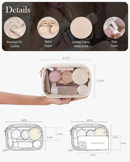 Clear Makeup Bags,Small Makeup Pouch with Large Cosmetic Bag Toiletry Bag Car Accessories Storage for Women,Travel Essentials Organizers,Beige - Image 4