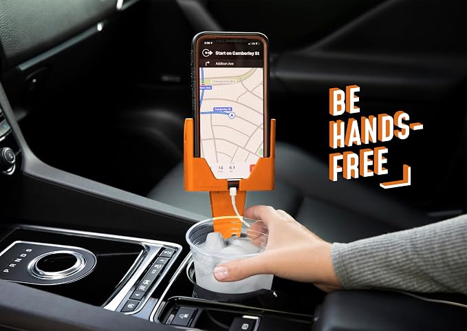 Cup Holder Phone Holder Mount for Car - Universal Adjustable Expander Cradle Hands-Free Driving - Compatible with All Smartphones iPhone Samsung Google Android Orange - Image 9