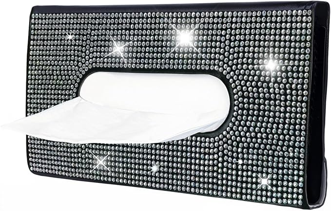 Blingbling Car Tissue Holder, Sun Visor Napkin Box | Premium PU Leather, Auto Napkin Case, Mask Holder for Car, with Tissue Refill, Vehicle Interior Accessories, Black - Image 8
