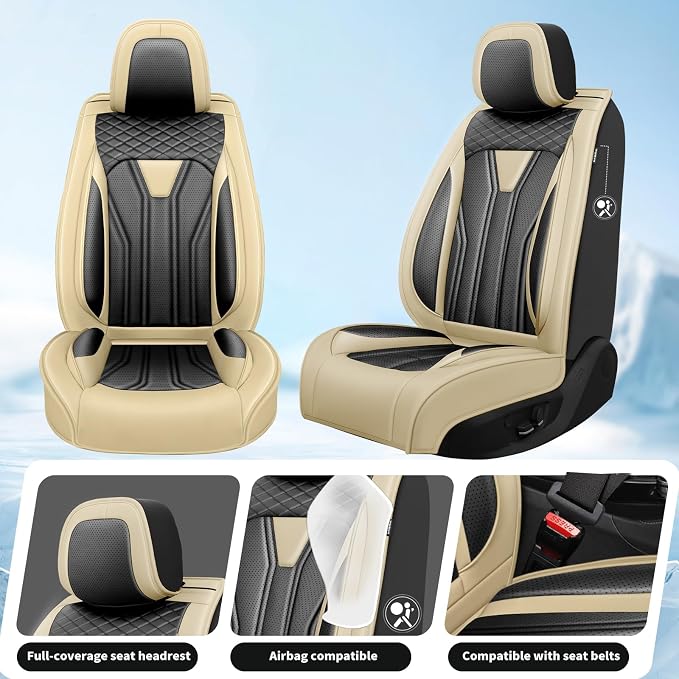 Fit Murano Car Seat Covers Premium Leather for Nissan Murano 2007-2025 2026. Waterproof， Breathable, Scratch-Resistant & All-Weather Seat Cushion Protector（2 Front Seats,Beige&Black - Image 2