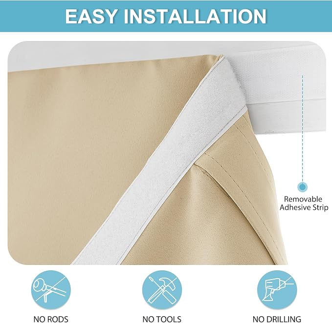 RYB HOME French Door Curtains 84 inch Long, Privacy Blackout Window Blinds | Self Adhesive, Thermal Insulated, For Patio Kitchen Front Entry Front Back Door Glass Window, Renter Friendly,W30 x L84, 1 Pc - Image 2
