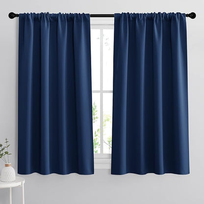 RYB HOME Small Window Curtains 45 inches Length for Kitchen Cafe Bathroom | Room Darkening Curtains & Drapes, Energy Saving, Thermal Insulated, For Kids Bedroom, W42 x L45, Navy Blue, 2 Panels by RYBHOME