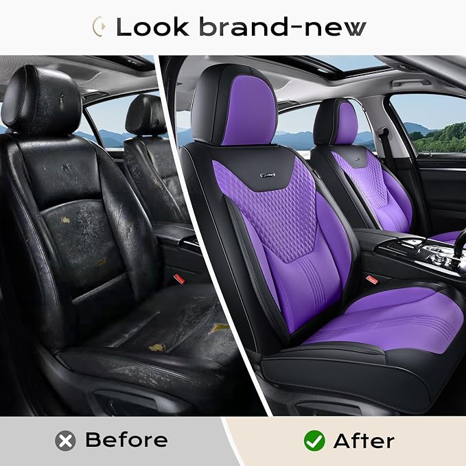 Coverado Car Seat Covers with Lumbar Support, Front Covers for Cars, Universal Automotive Seat Cover, Waterproof, Leather Car Seat Cushion, Interior Seat Protectors for Most Cars - Image 5
