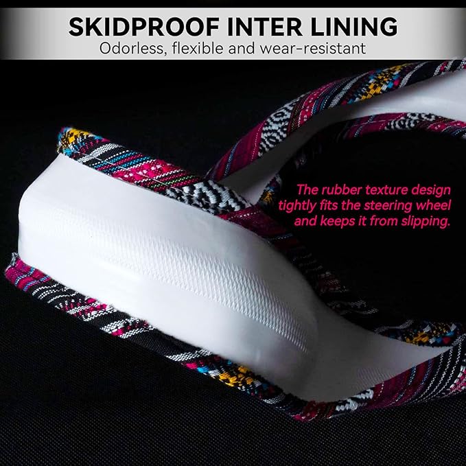 Boho Steering Wheel Cover Elastic Microfiber for Women, Universal Fit 15 inch Car SUV, Hippie Style Protector Cover, Anti-Slip, Breathable, Absorbing Sweat - 03 - Image 4